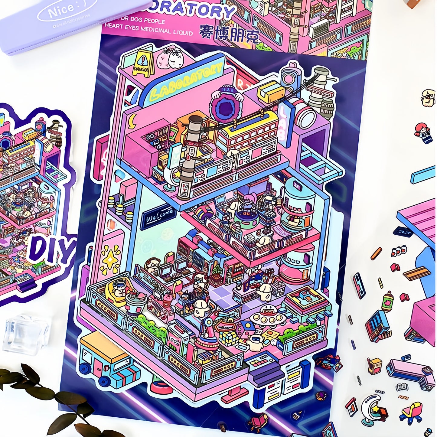 Flip Building 3D Sticker | 2 Cute Miniature Scenes