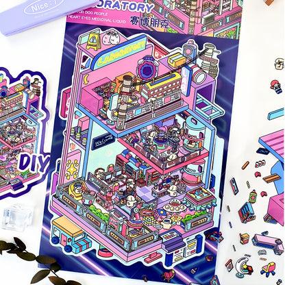 Flip Building 3D Sticker | 2 Cute Miniature Scenes