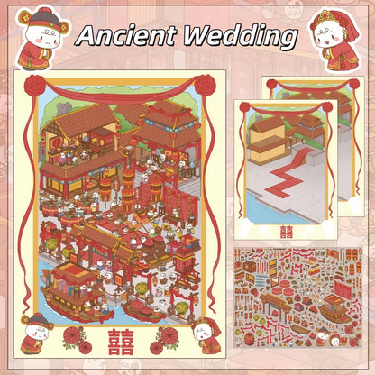 Wedding Series 3D Sticker | 2 Cute Miniature Scenes