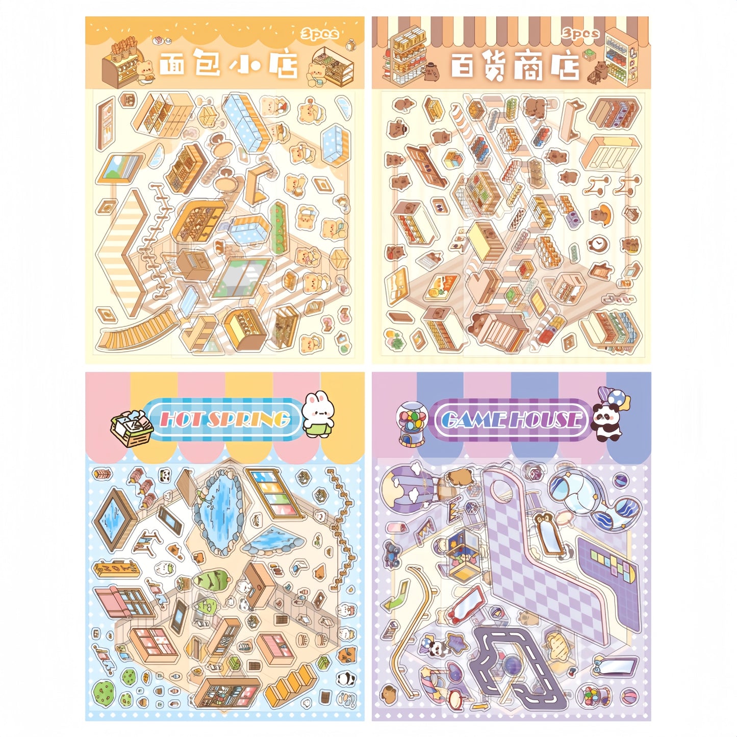 Paw's Shop 3D Sticker | 4 Cute Miniature Scenes