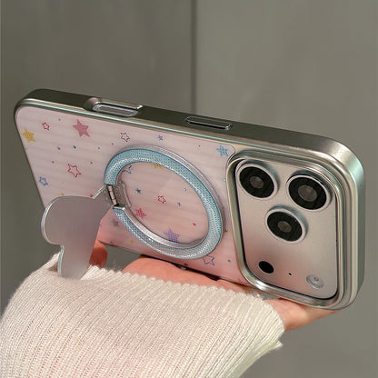 Pink Striped Star Gilt Magnetic Stand Acrylic Phone Case