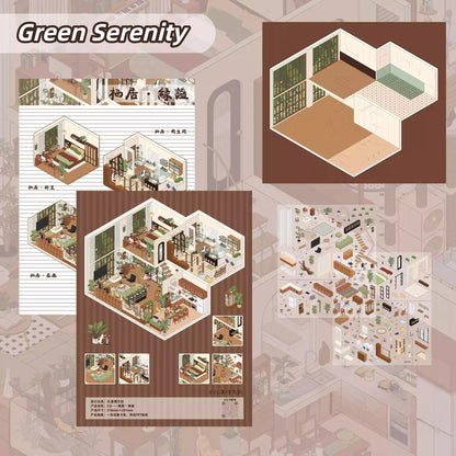 Green Habitat 3D Sticker | 2 Cute Miniature Scenes