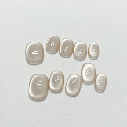 White Cat-Eye Solid Nails - Medium Square/Short Almond