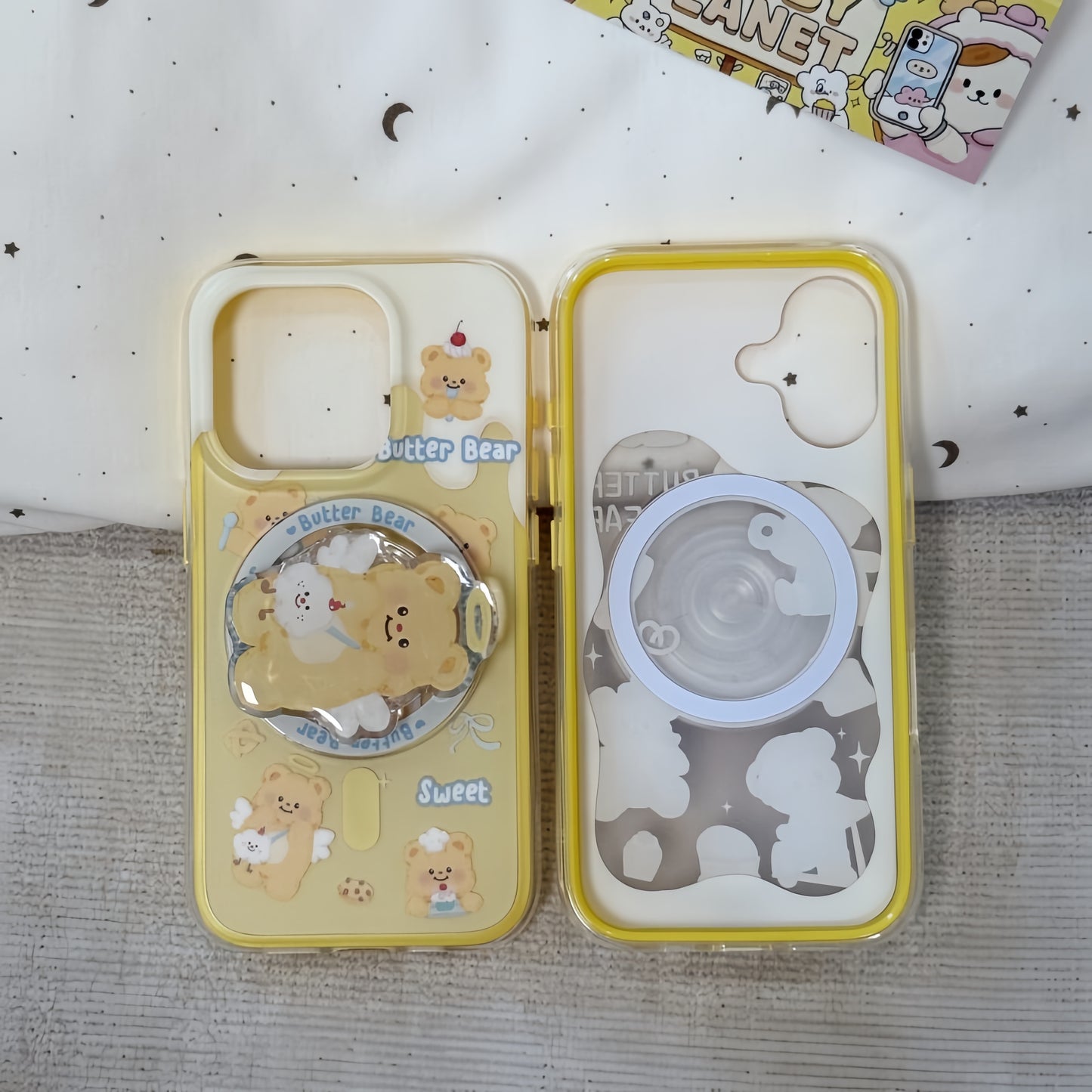 Cartoon Butter Bear Magnetic Stand Silicone Phone Case