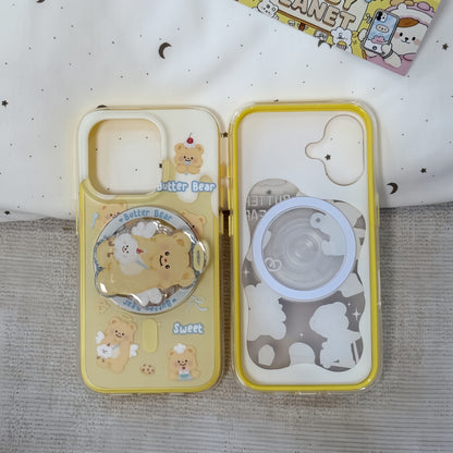 Cartoon Butter Bear Magnetic Stand Silicone Phone Case