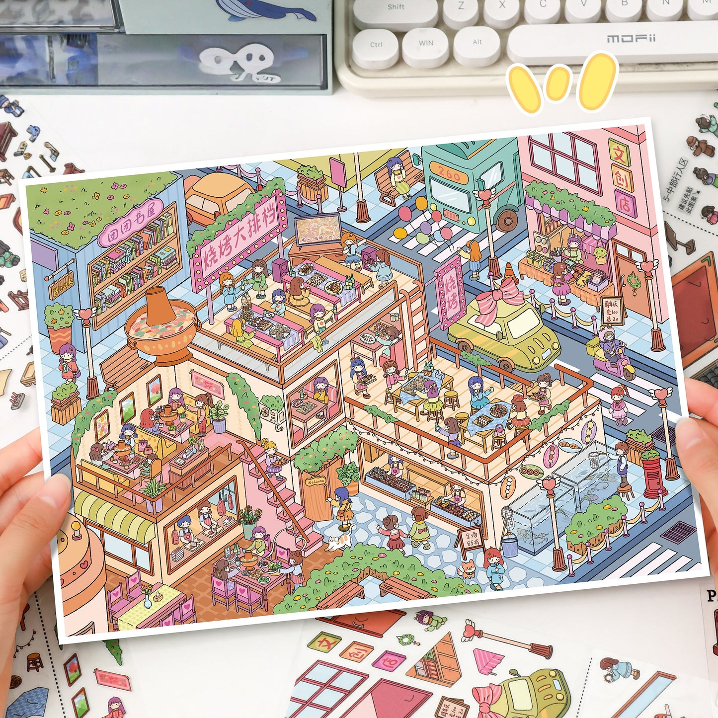 Market & Mystery 3D Sticker | 2 Cute Miniature Scenes