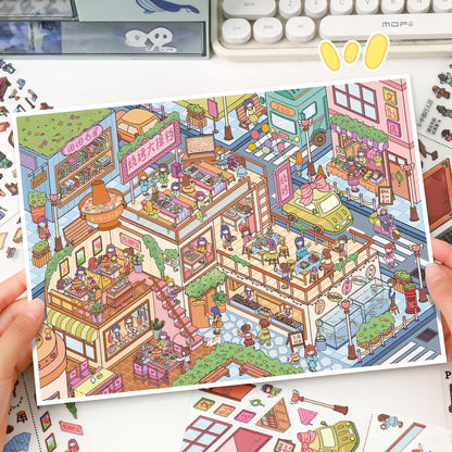 Market & Mystery 3D Sticker | 2 Cute Miniature Scenes