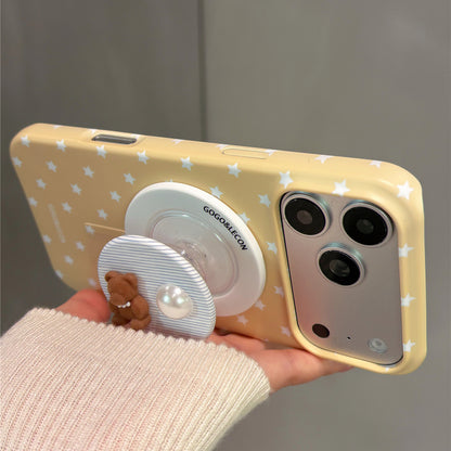 Custard Yellow Star Pearl Bear Magnetic Stand Acrylic Phone Case