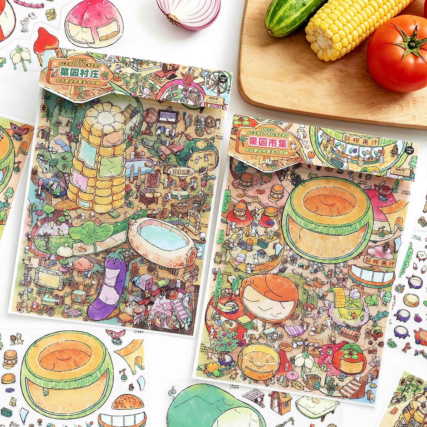 Rustic Villages 3D Sticker | 2 Cute Miniature Scenes
