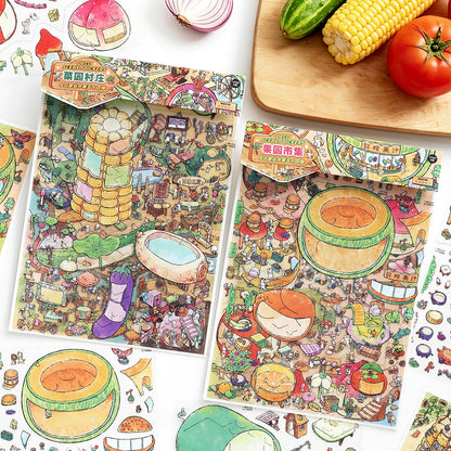 Rustic Villages 3D Sticker | 2 Cute Miniature Scenes