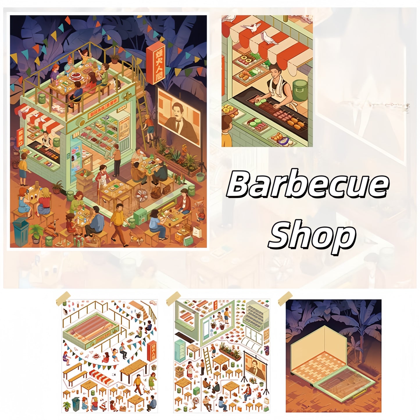 Snack Shop 3D Sticker | 2 Cute Miniature Scenes