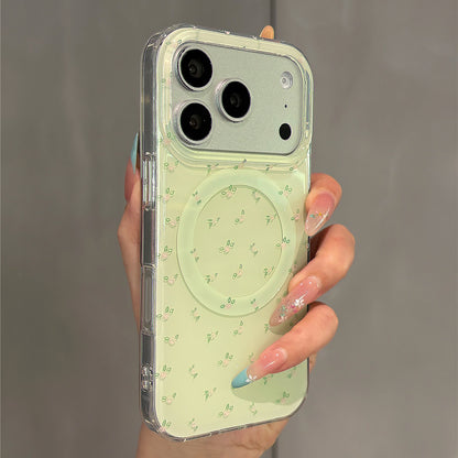 Mint Green Floral Mirror Magnetic Stand Acrylic Phone Case