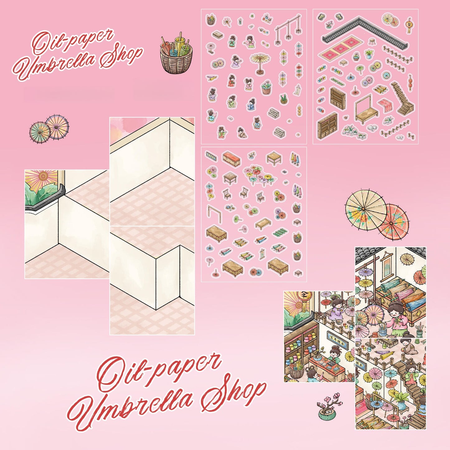 Oil-paper Umbrella Shop 3D Sticker