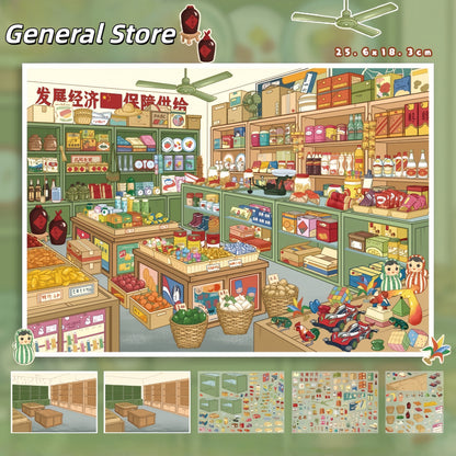 Nostalgia Shop 3D Sticker | 2 Cute Miniature Scenes