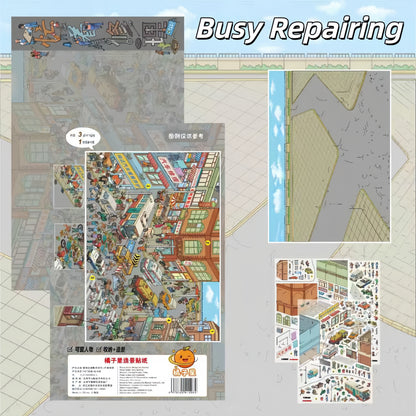 Busy Town 3D Sticker | 2 Cute Miniature Scenes