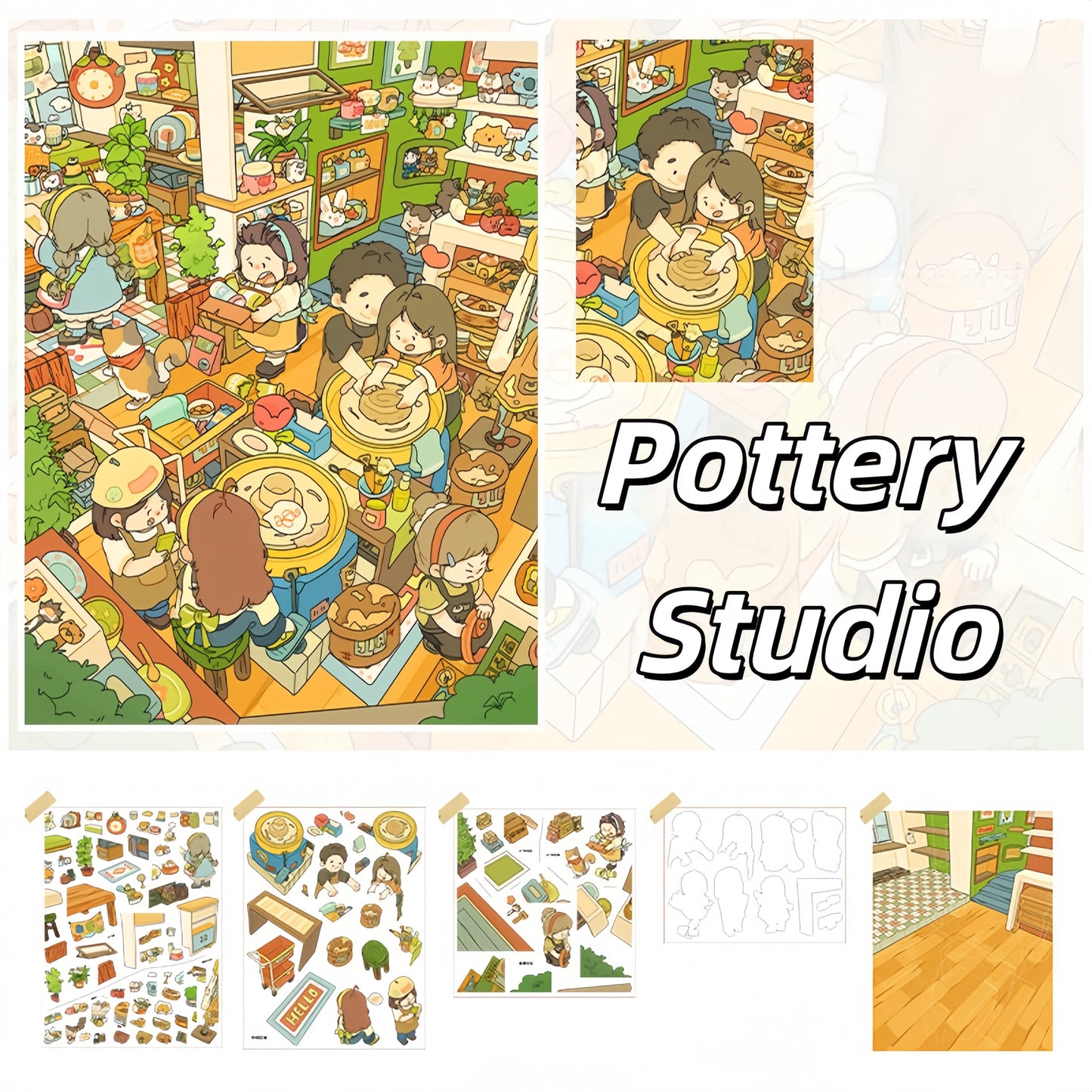 Busy Shop 3D Sticker | 4 Cute Miniature Scenes