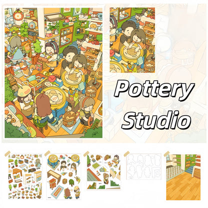 Busy Shop 3D Sticker | 4 Cute Miniature Scenes