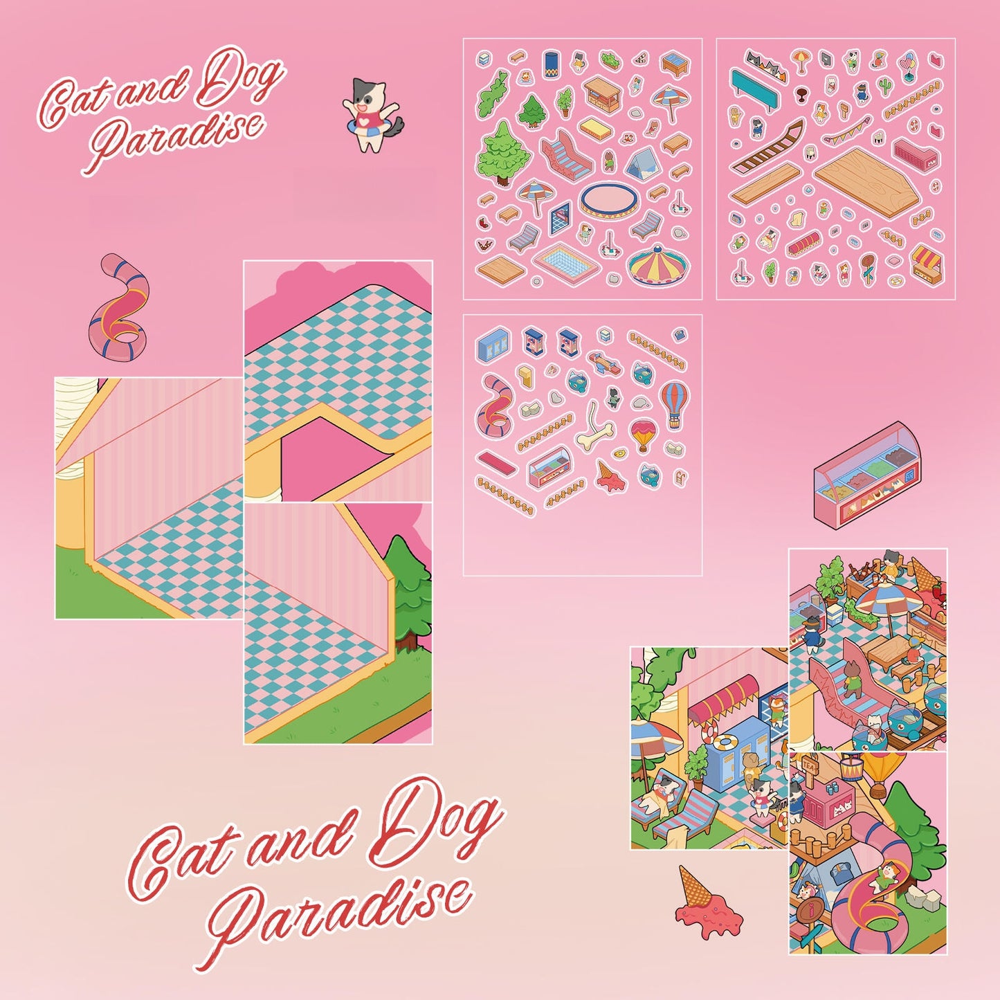 Cat and Dog Paradise 3D Sticker