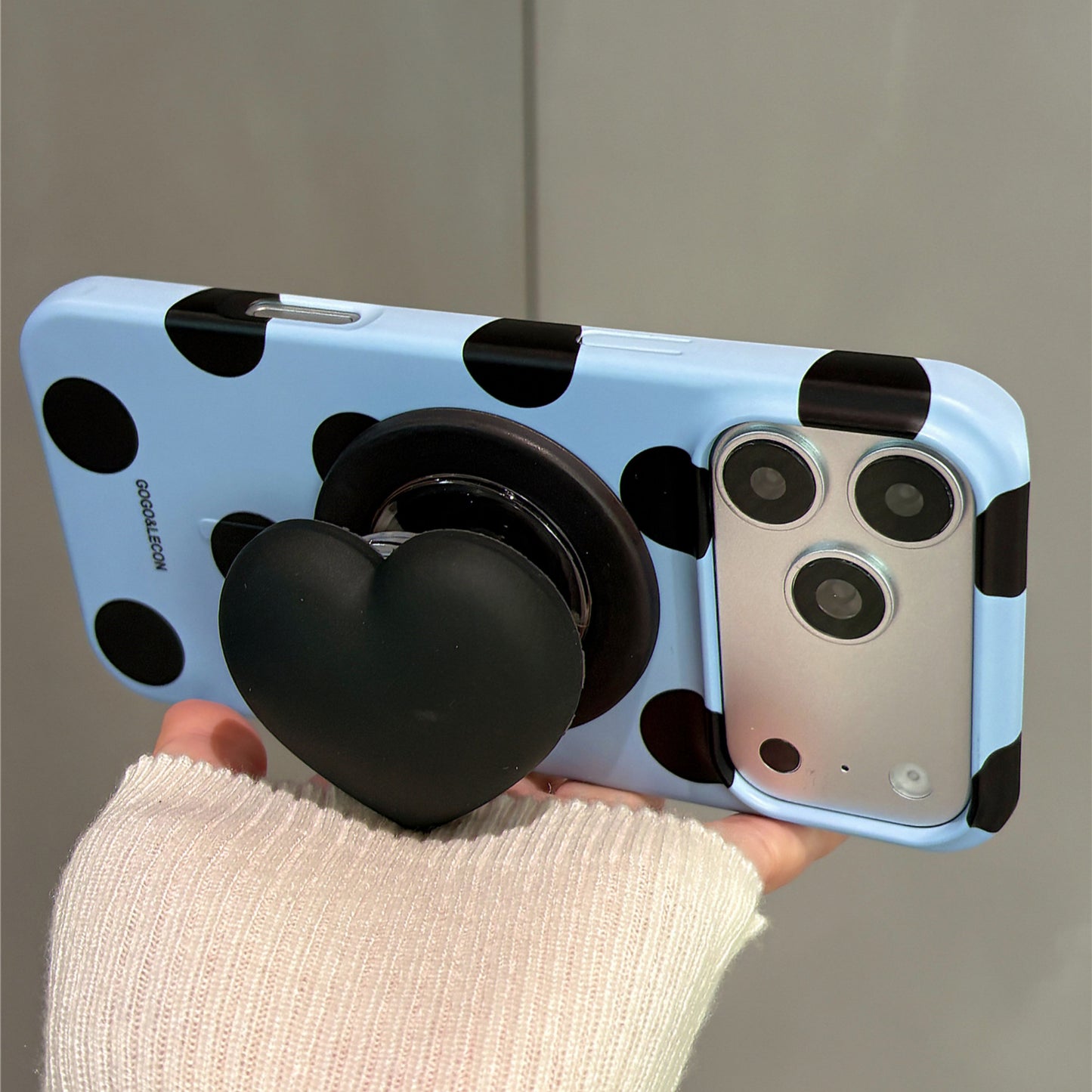 Blue Polka Dot Heart Magnetic Stand Acrylic Phone Case