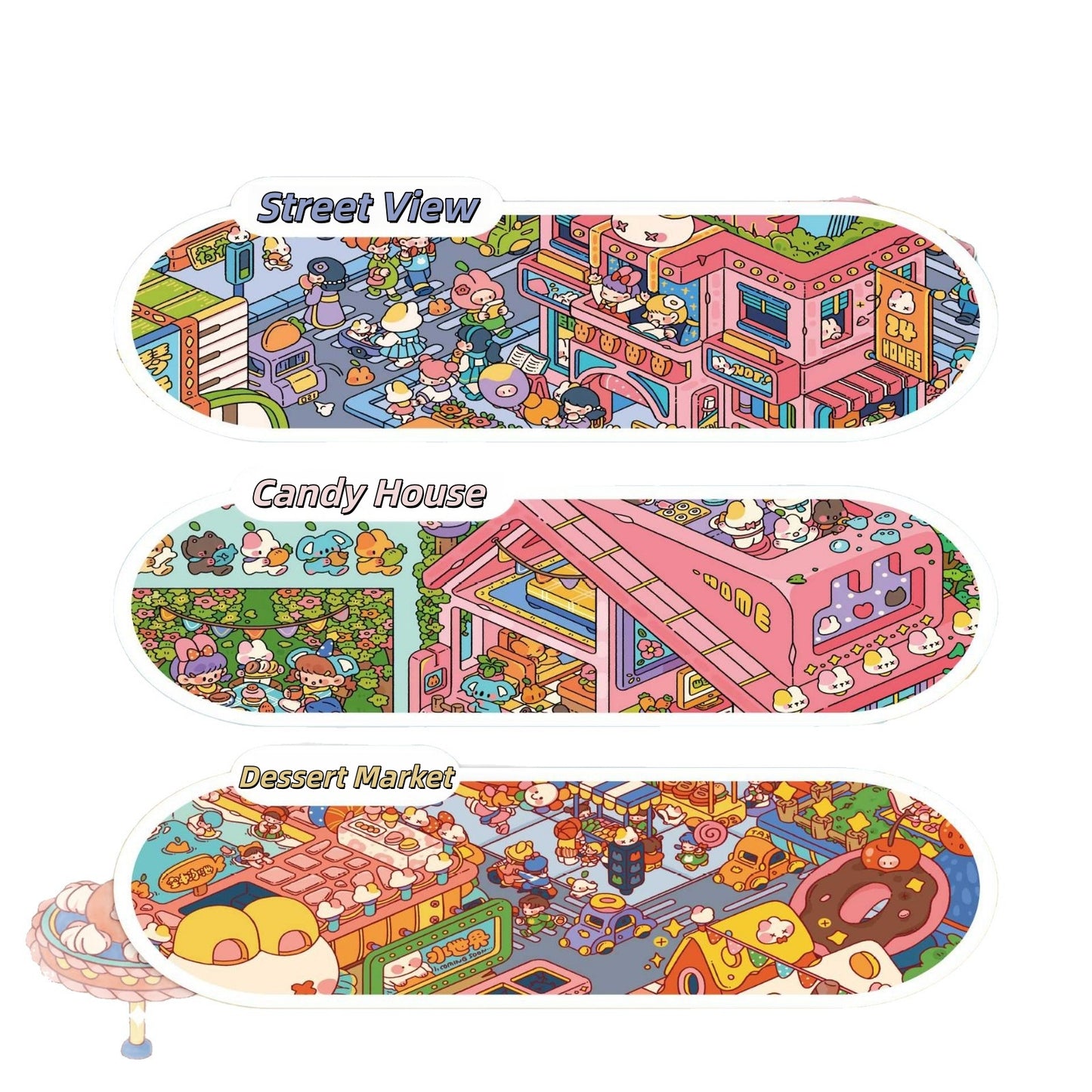 Milk Fragrace Town 3D Sticker | 3 Cute Miniature Scenes