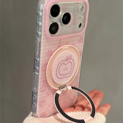 Pink Plaid Line Apple Magnetic Stand Acrylic Phone Case