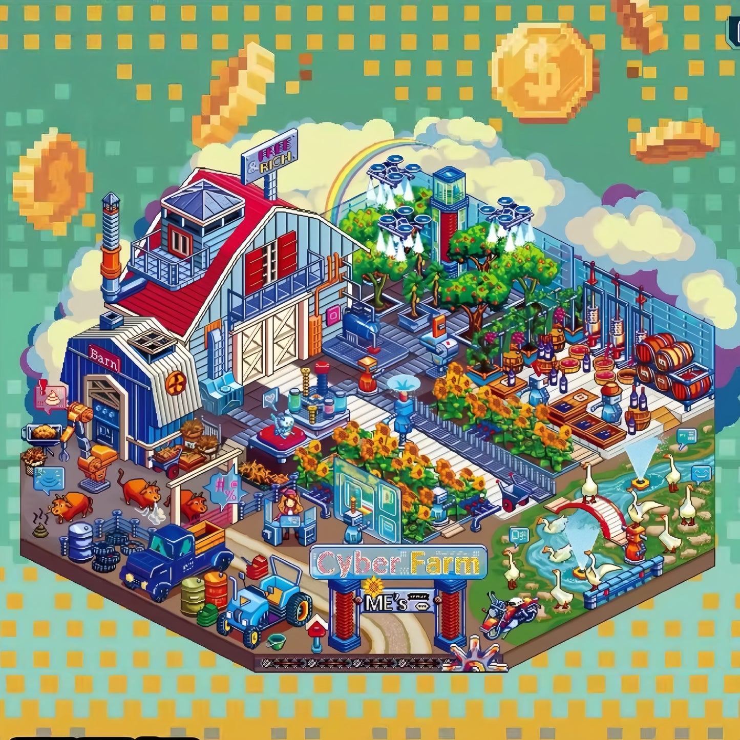 Cyberpunk Farm 3D Sticker | 2 Cute Miniature Scenes