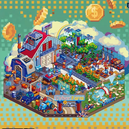 Cyberpunk Farm 3D Sticker | 2 Cute Miniature Scenes