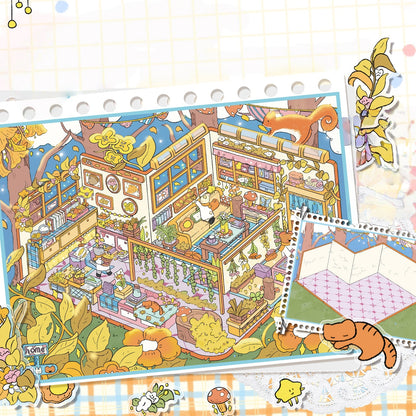 Cabins in Seasons 3D Sticker | 2 Cute Miniature Scenes
