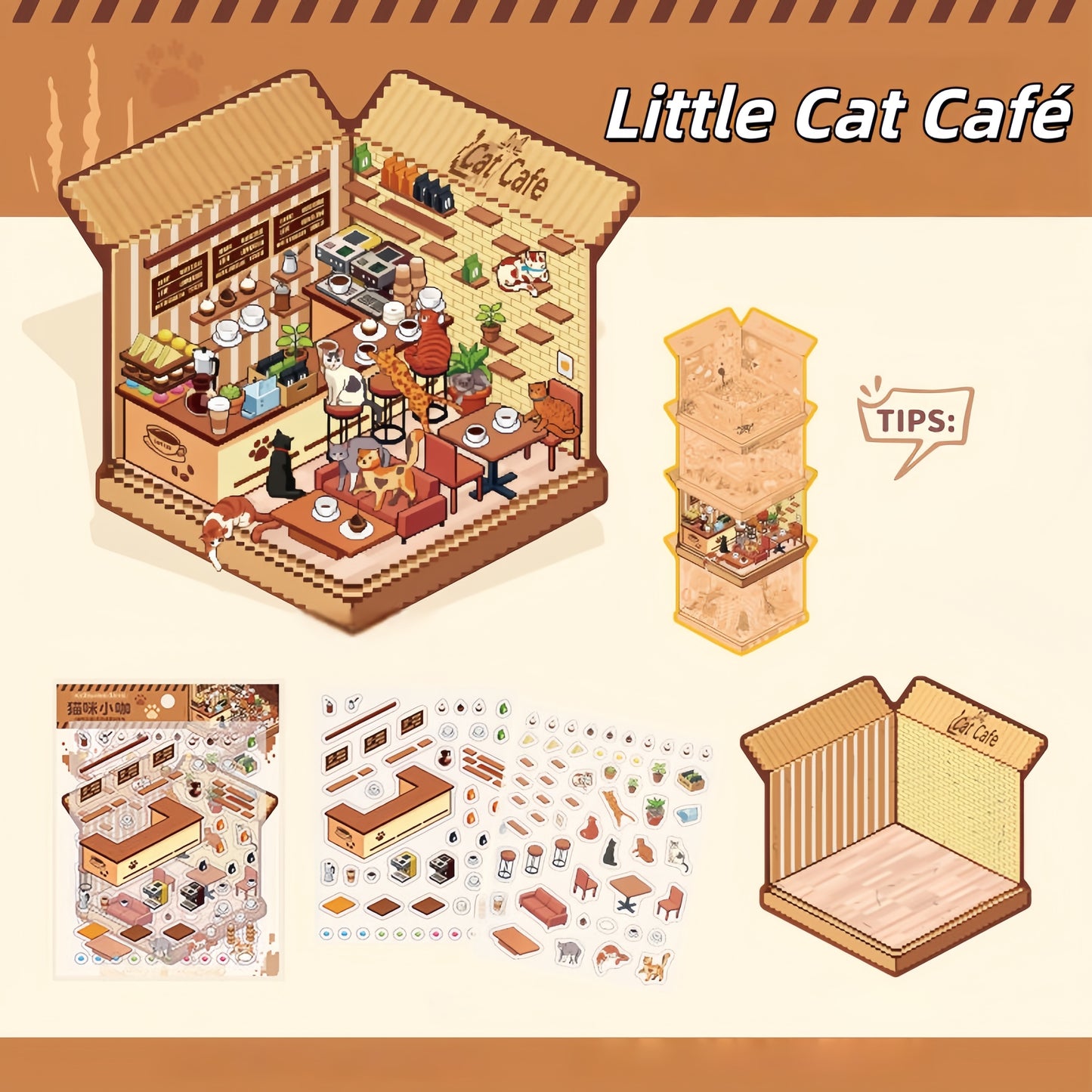 Kitty Corners 3D Sticker | 4 Cute Miniature Scenes