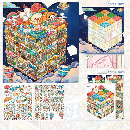 Grid Room Series 3D Sticker | 3 Cute Miniature Scenes