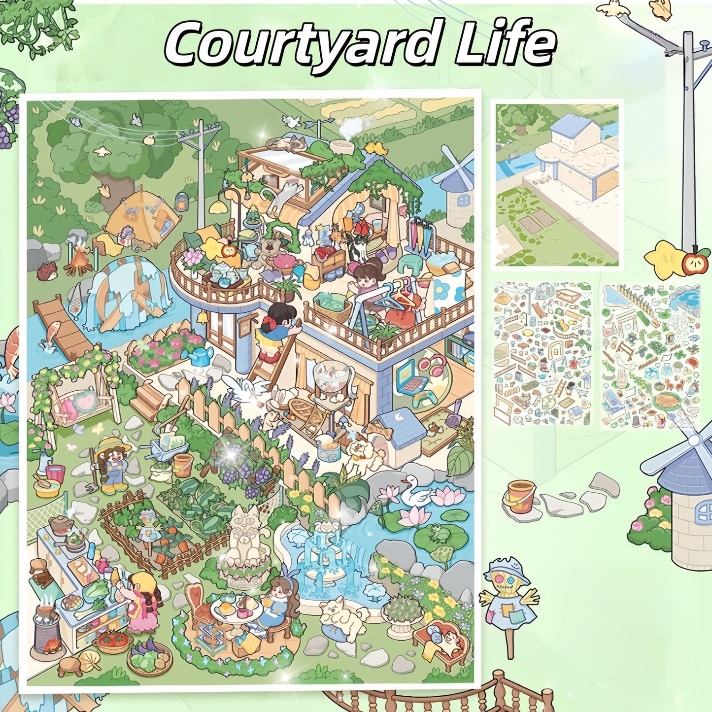 Dreamy Village 3D Sticker | 4 Cute Miniature Scenes