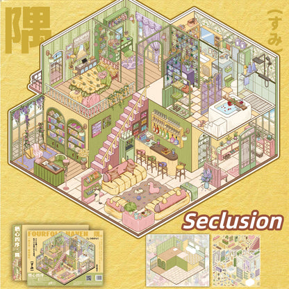 Fourfold Haven 3D Sticker | 4 Cute Miniature Scenes