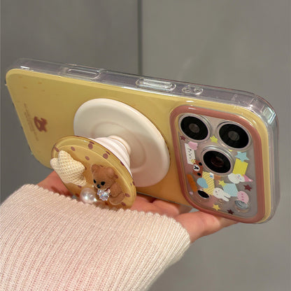 Pastel Yellow Cute Bear and Star Magnetic Stand Acrylic Phone Case