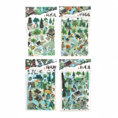 Ancient Village 3D Sticker | 4 Cute Miniature Scenes