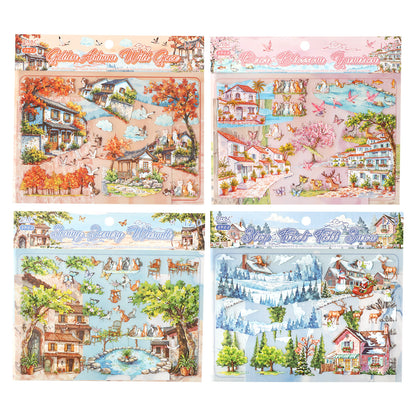 Four Seasons House 3D Sticker | 4 Cute Miniature Scene