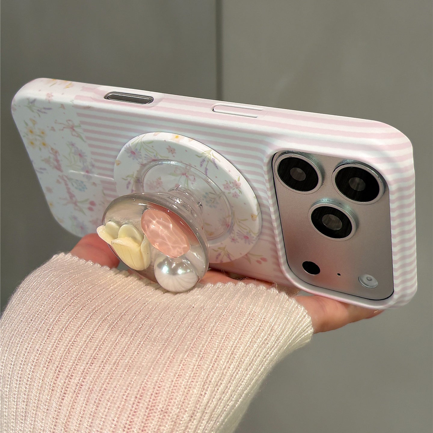 Pearl Flower Magnetic Stand Film Phone Case