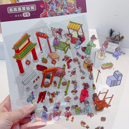 Eastern Marketplace 3D Sticker | 3 Cute Miniature Scenes