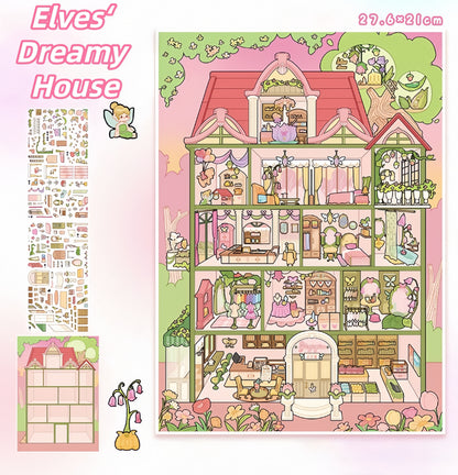 Grid Room Series 3D Sticker | 2 Cute Miniature Scenes