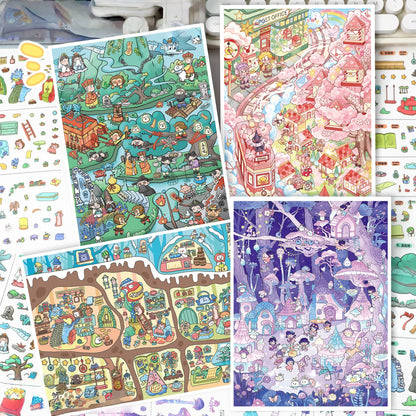 Fantastic Journeys 3D Sticker | 4 Cute Miniature Scenes