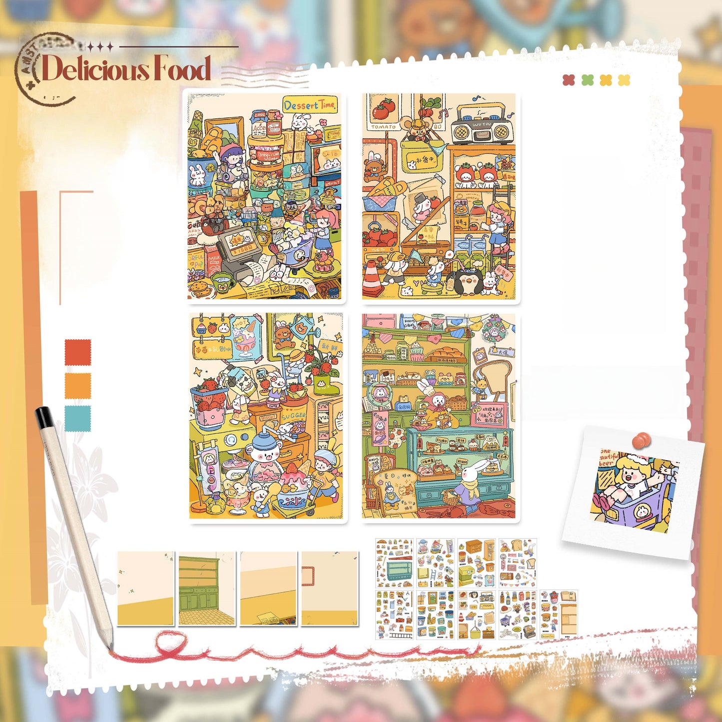 Delicious Food 3D Sticker | 4 Cute Miniature Scenes