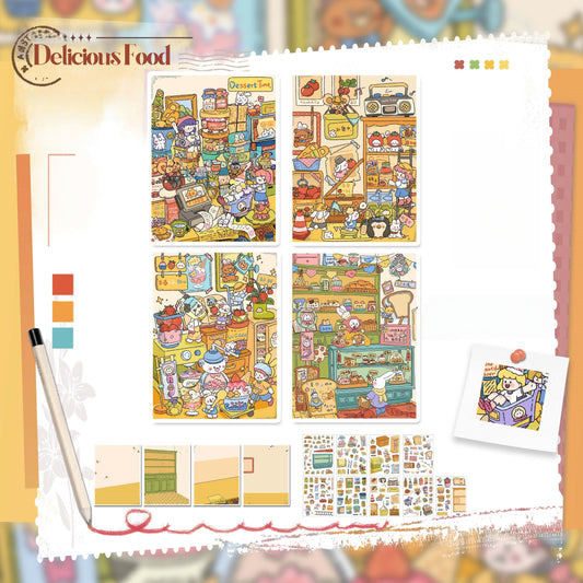 Delicious Food 3D Sticker | 4 Cute Miniature Scenes