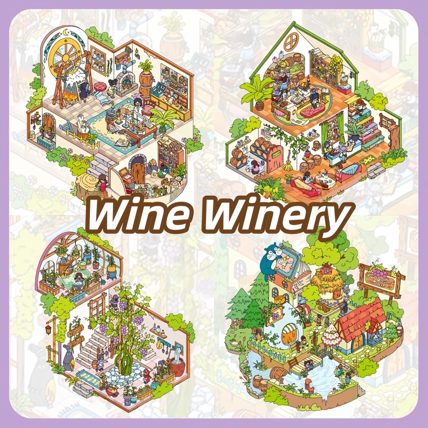 Wine Winery 3D Sticker | 4 Cute Miniature Scenes