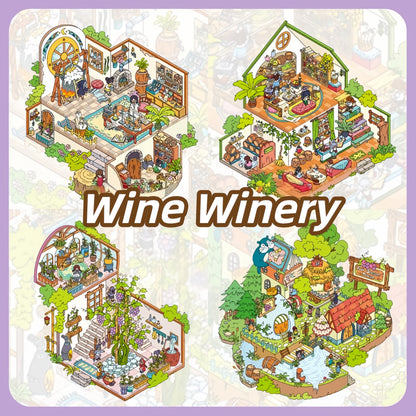 Wine Winery 3D Sticker | 4 Cute Miniature Scenes