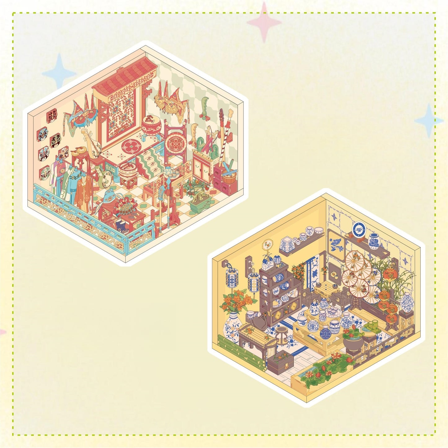 Cozy Rooms 3D Sticker | 5 Cute Miniature Scenes