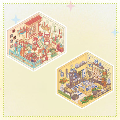 Cozy Rooms 3D Sticker | 5 Cute Miniature Scenes