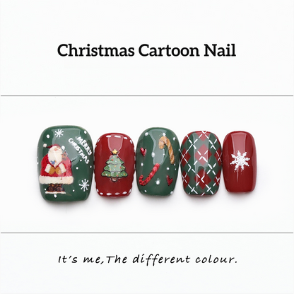 Hand-painted Cartoon Christmas Nail - Medium Square