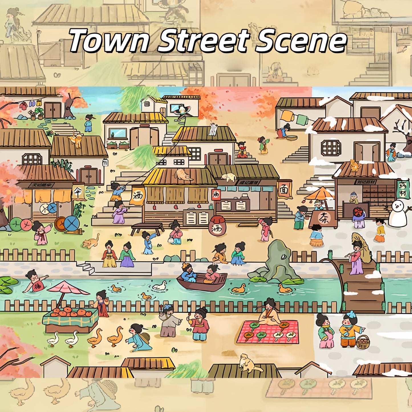 Colorful Streetscape 3D Sticker | 4 Cute Miniature Scenes