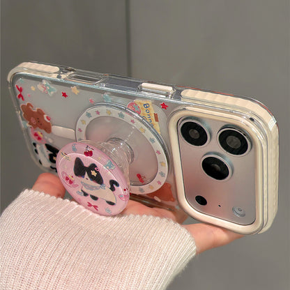 Cartoon Puppy and Kitty Magnetic Stand Acrylic Phone Case
