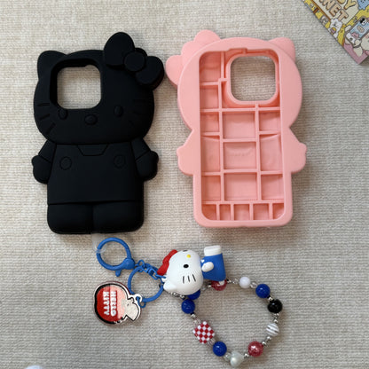 3D Pink & Black Cat Silicone Phone Case