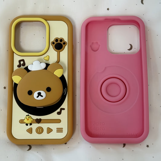 Bear Music Swivel Stand Silicone Phone Case